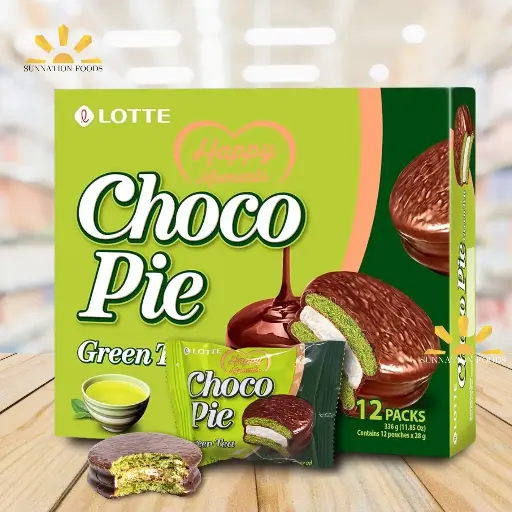 [4186] Lotte Choco Pie - GREEN TEA 8x(12x28g)
